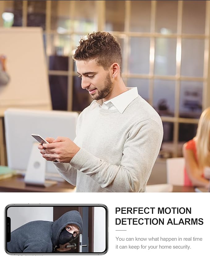 4K HD Mini Camera for Indoor Security with App Control Motion Detection & Night Vision Wireless WiFi Rechargeable Pet Camera for Home/Office 24/7 Cycle Save (Black-4K)