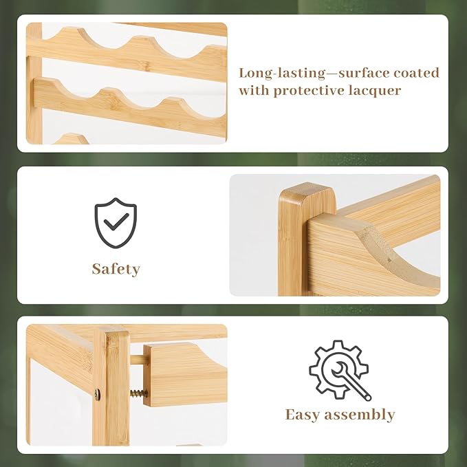 Wine Rack，Bamboo Wine Storage Cabinet Shelf，Countertop Wine Shelf- Freestanding Wine Holder for Kitchen & Pantry (Natural, 3-Tier)