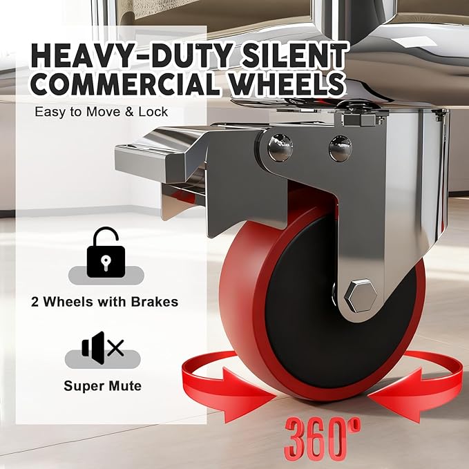 Commercial Laundry Cart with Wheels, 400L 2-Section Large Lanudry Hamper with Wheels, Heavy-Duty Rolling Laundry Cart with Silent Rubber & Waterproof Oxford Bags (Black Beige)