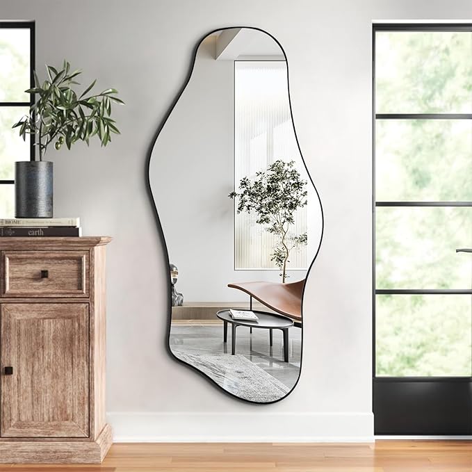 Large Irregular Mirror, 55"x25.6" Asymmetrical Wall Mirror with Metal Frame, Modern Abstract Mirrors for Living Room Bathroom Bedroom Hallway Entryway Fireplace, Cloud Shaped