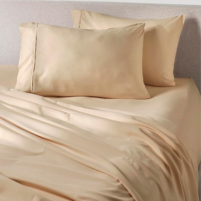 PeachSkinSheets Almond Ivory Sheet Set - 1500tc Level of Softness - Extra Soft Cooling Sheets for Hot Sleepers and Night Sweats - Queen Size