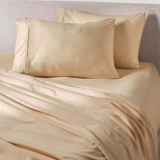 PeachSkinSheets Almond Ivory Sheet Set - 1500tc Level of Softness - Extra Soft Cooling Sheets for Hot Sleepers and Night Sweats - Split King Size (2 XL Fitted)