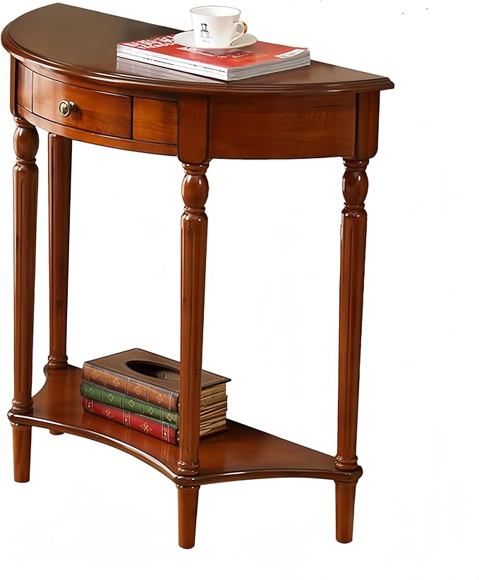 Solid Wood Console Table with Drawer, Semi-Circle Entryway Storage Shelf, Half-Moon Porch Table Side Elegant Vintage Sofa for Living Room (31.5" L x 13.8" W x 31.5" H)
