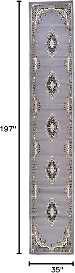Unique Loom Reza Collection Traditional Persian Style Area Rug, 3 ft x 16 ft 5 in, Gray/Ivory