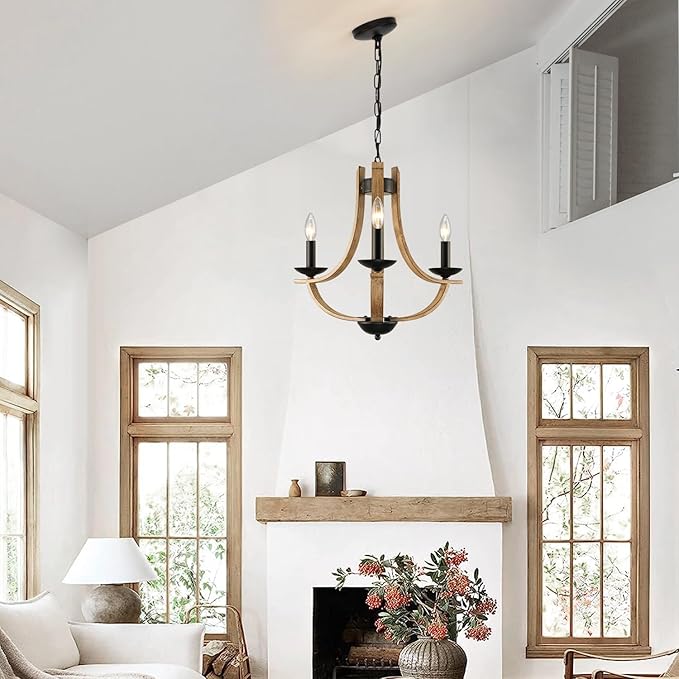 Farmhouse Chandelier for Dining Room 3-Light 19" Wide Adjustable Kitchen Island Pendant Lighting, Rustic Hanging Light Fixture for Entryway Foyer Bedroom Living Room,