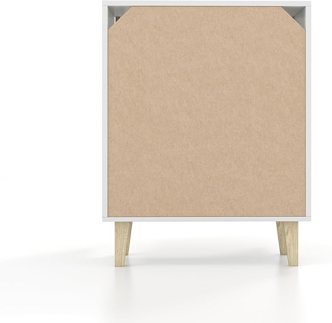 Panana Buffet Cabinet Sideboard with Rattan Decorated Doors Kitchen Storage Cupboard Accent Cabinet (White)