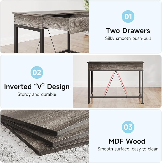 Mexin Computer Desk with Drawers, Gray Oak