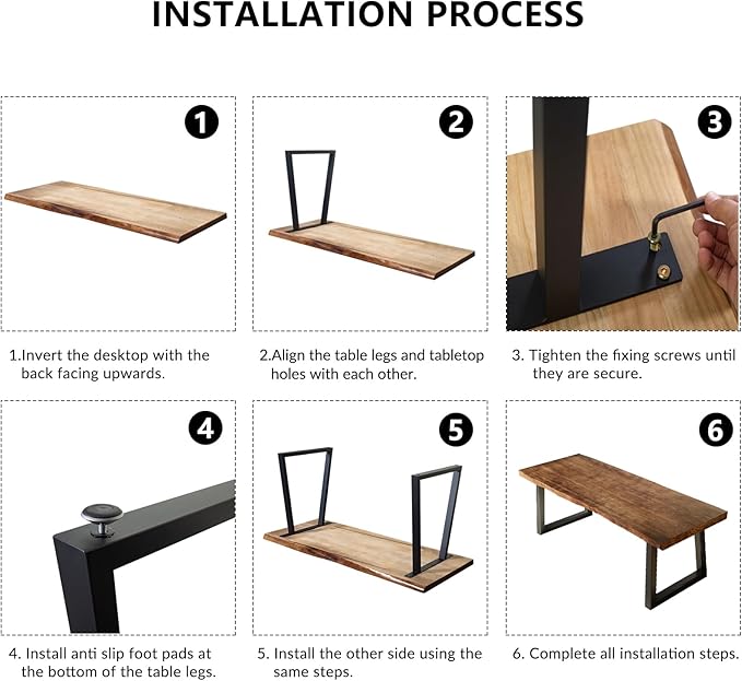 Solid Wood Desk 55 inches, Home Office Computer Desk Wooden Rustic Writing Desk Metal Modern Simple Design Executive Real Wood Desk(Dark Brown)