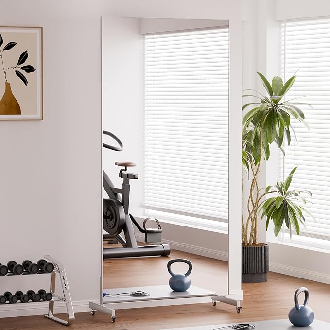 brisafe 79"x40" Ultra-Light Mobile Floor Mirror with 360° Wheels, 0.04mm Shatterproof Nano Film for Home Gym/Yoga/Dance Studio & Commercial Use (60% Insurance Savings, Silver, 9.38LB)