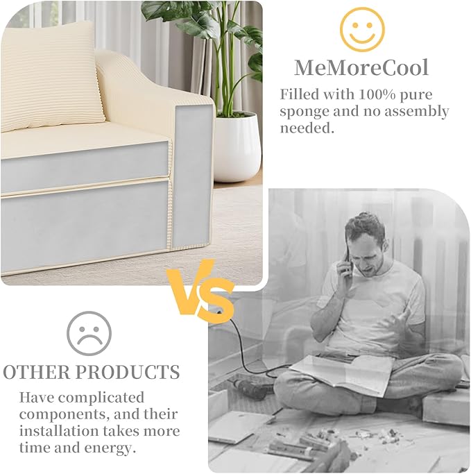 MeMoreCool Convertible Sofa Bed, Pull Out Loveseat Sofa Sleeper Couch for Bedroom Living Room Lounge, 2 in 1 Small Couch Bed with Pillow, Foldable Love Seat Futon Corduroy Beige