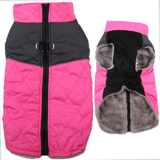 Warm Fleece Dog Coats for Small Dogs,D-Rings Waterproof Puppy Jacket for Cold Winter,Pink XS