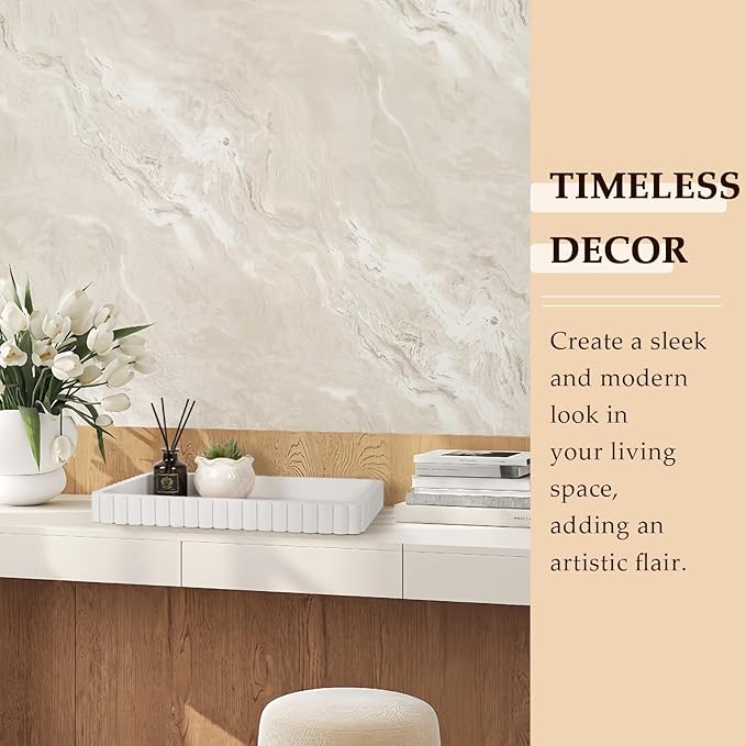 Concrete Decorative Tray for Coffee Table Decor, 14" Coffee Table Tray Ottoman Tray Table Centerpieces, Rectangular Modern Decorative Trays for Home Decor, Living Room, Entry, White