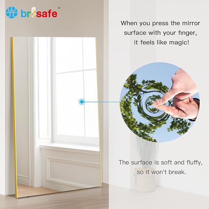 Brisafe 71"x40" Oversize Shatterproof Standing Mirror, Ultra Light Nano-Film Mirror for Gym, Home, Living Room, Bedroom, Gold