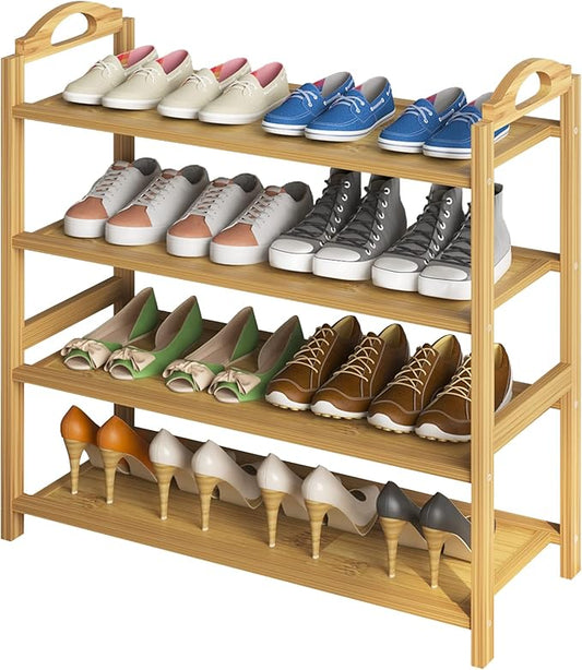 UDEAR Bamboo Shoe Rack 4-Tier Shoe Storage Organizer Entryway Shoe Shelf