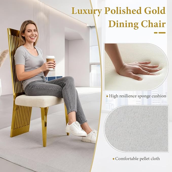 Gold Dining Chairs Set of 4, White Boucle Dining Chairs with Mirror Gold Stainless Steel Backrest and Legs, Modern Elegant Upholstered Dining Room Chairs for Dining Room Kitchen Restaurant