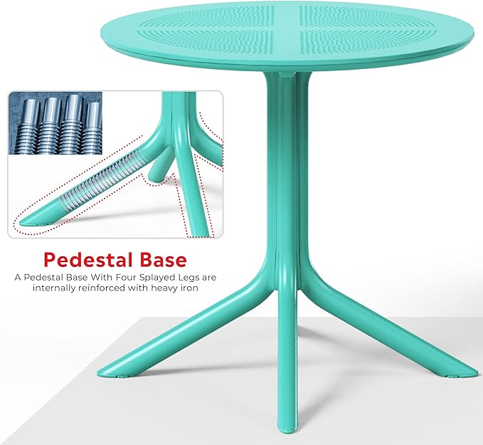 Costaelm Sunshine 31.5" Round Plastic Outdoor Patio Dining Table for 4, Turquoise