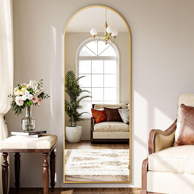 Full Length Mirror 56"x21" - Arched Floor Standing Body Mirror with Aluminum Frame,Leaning Hanging for Bedroom Cloakroom Living Room Gold