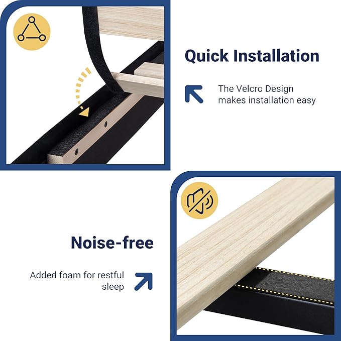 Allewie Upholstered Queen Size Platform Bed Frame with LED Light and Charging Station, Button Tufted High Headboard, Wingback Design, Noise Free, Easy Assembly, No Box Spring Needed, Black