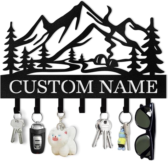 Personalized Metal Key Holder Wall Mount, Custom Name Camper Key Holder for Wall, Camping Decor, Key Hanger Organizer for Entryway Front Door Hallway Office, Housewarming Gifts Color07