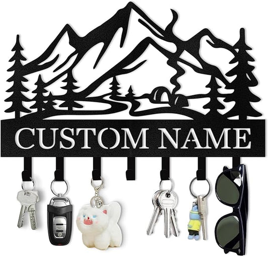 Personalized Metal Key Holder Wall Mount, Custom Name Camper Key Holder for Wall, Camping Decor, Key Hanger Organizer for Entryway Front Door Hallway Office, Housewarming Gifts Color07