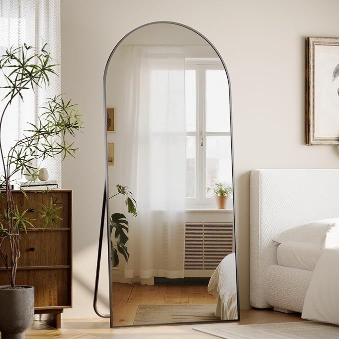Full Length Mirror 67"x23" - Arched Floor Mirror with Aluminum Frame,Standing Body Mirror Leaning Hanging for Bedroom Cloakroom Living Room Black