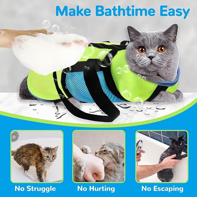 AWOOF Cat Grooming Bag Adjustable Cat Bathing Bag Anti Scratch Bite Polyester Soft Durable Mesh Cat Shower Bag for Small Medium Large Cats