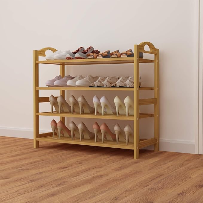 UDEAR Bamboo Shoe Rack 4-Tier Shoe Storage Organizer Entryway Shoe Shelf