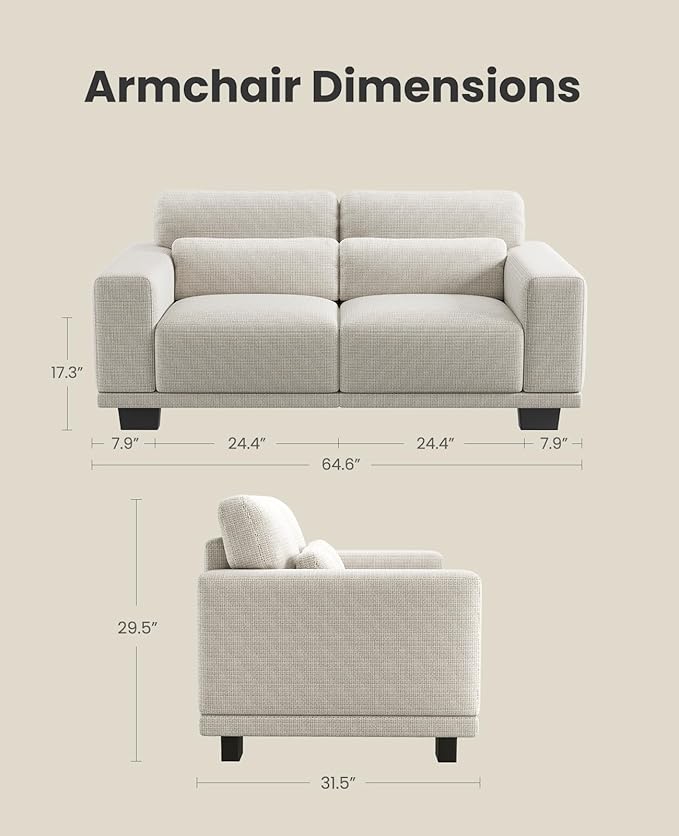 Amada 65" Loveseat Sofa, 2 Seater Couch with Deep Seats and Wide Armrests for Living Room, Comfy Couch with Removable Washable Covers, Easy Assembly