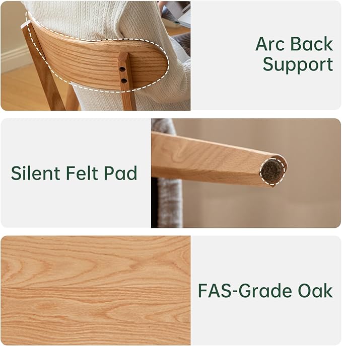 100% Solid Wood Upholstered Dining Chairs, Mid Century Modern Oak Dining Chairs with Curved Back Design with Butterfly Wing Shape for Kitchen, Dining Room, Restaurant (4PK, Log Color-Gray Cushion)