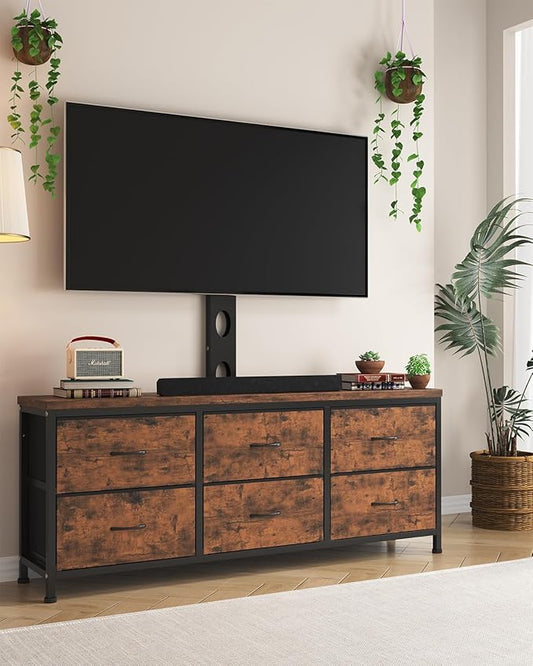 TV Stand with Mount, Fabric Dresser with 6 Drawers for 32/45/55/60/65/75 inch TVs, Dresser Entertainment Center, Modern Media TV Console Table