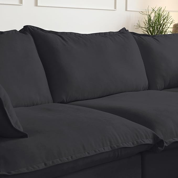 WJShome 162.98" Cloud Modular Sectional Sofa, V Shaped Couch, Minimalist Wide Deep Seat Couches for Livingroom,Cushion Covers Removable(Black)