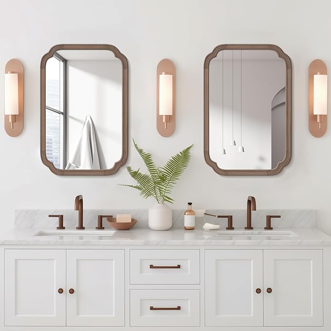 WallBeyond 20" x 30" Rounded Corner Arch Wall Mirror with Wood Frame for Entryway, Living Room or Bedroom Home Decor - Light Woodgrain [20" x 30" Walnut]