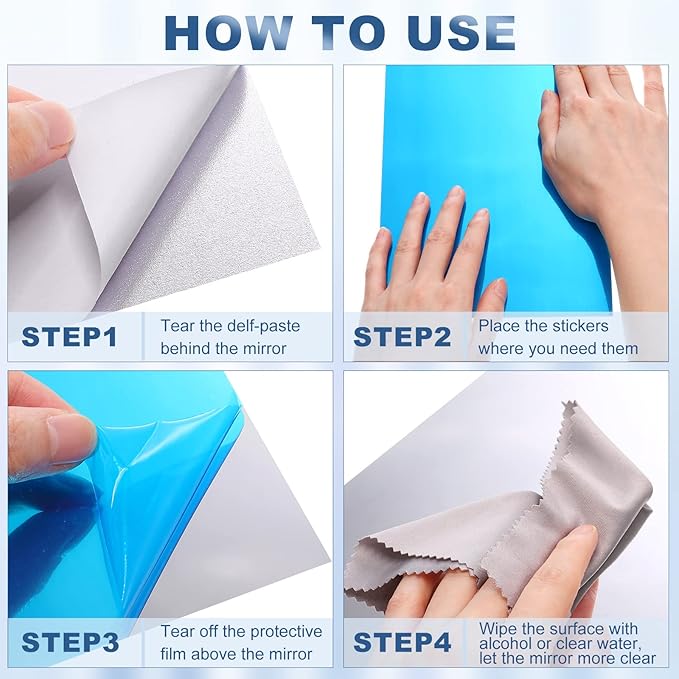 Tuanse 80 Piece Flexible Plastic Mirror Sheets for Home Decoration, Wall Mount, Rectangular, 9 x 6 Inch