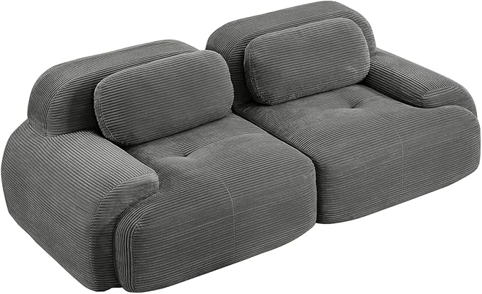80" Modern Compressed Boneless Love Seat Couches, 2 Seater Large Sectional Couches for Living Room, Gray Corduroy Cloud Modular Sectional Sofa, Memory Foam, Extra Deep Loveseat, No Assembly