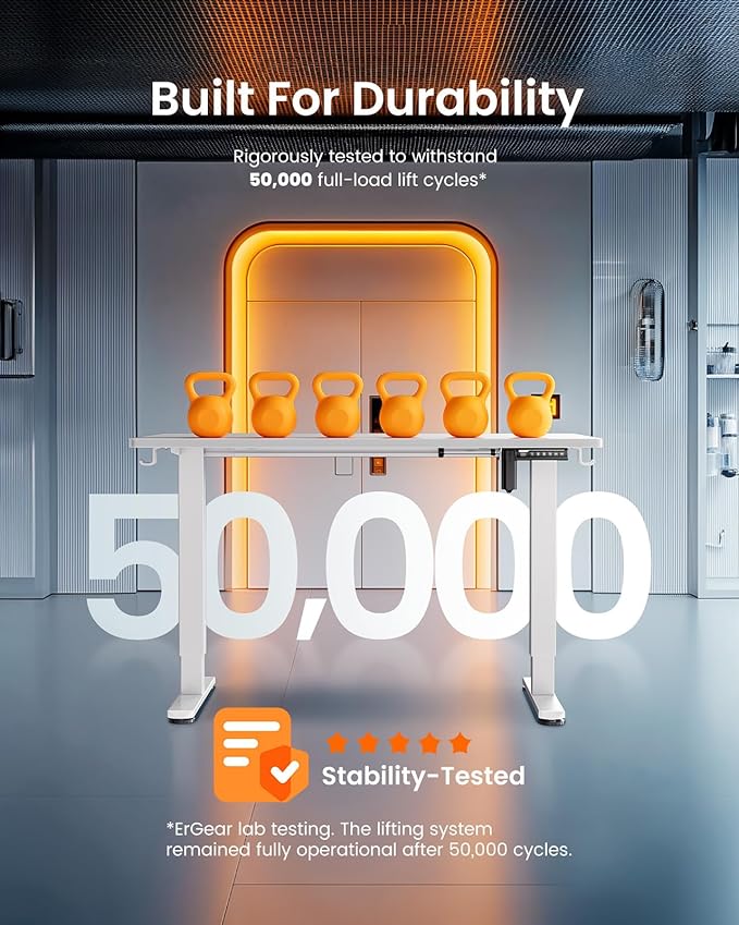 ErGear Height Adjustable Electric Standing Desk, 48 x 24 Inches Sit Stand up Desk, Memory Computer Home Office Desk with Two-Piece Desktop (White)