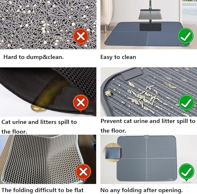 Silicone Cat Litter Mat, Scratch-Resistant Litter Trapping Mat, Waterproof & Non-Slip Litter Box Mat, Highly Effective for Collecting Litter (Grey, 24x15x0.26 in)