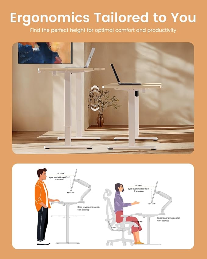 ErGear Height Adjustable Electric Standing Desk, 40 x 24 Inches Sit Stand up Desk, Small Memory Computer Home Office Desk with Two-Piece Desktop (Natural)