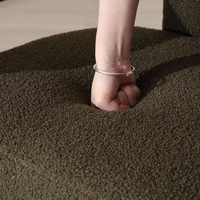 Modern Sherpa Barrel Dining Chair Upholstered Faux Fur Dining Room Chair with Arm Comfy Accent Side Chair for Kitchen/Living Room/Reception, Green, 1 PC