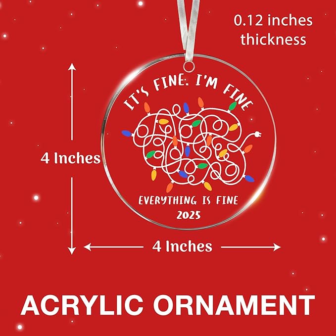 Funny Christmas Ornaments - Adult-Themed Naughty Jokes and Fun Ornaments for Christmas Tree, I'm Fine It's Fine Everything is Fine Design, Ideal for Those Who Love Memes