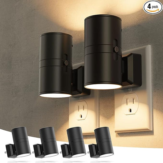 Briignite Night Lights Plug into Wall, Modern LED Night Light Plug in, Dusk to Dawn Sensor, Soft White 3000K, 0-100LM Adjustable Brightness, Dimmable NightLight for Hallway, Bedroom, Stairway, 4 Pack