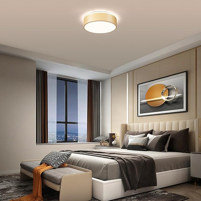 Vikaey Gold LED Ceiling Light, Modern Flush Mount Ceiling Light Fixture, Not Dimmable Minimalist Round Metal Lighting Fixture Ceiling Lamp for Hallway, Entryway, Bedroom, Balcony, 11.81 Inch