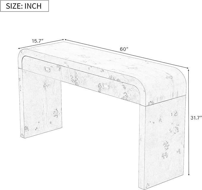 60" Farmhouse Wooden Curved Console Table Sofa Table with Drawers, Mid-Century Modern Entryway Table with Burl Natural Wood Veneer for Living Room,Entryway Foyer,Hallway,Office (Black)