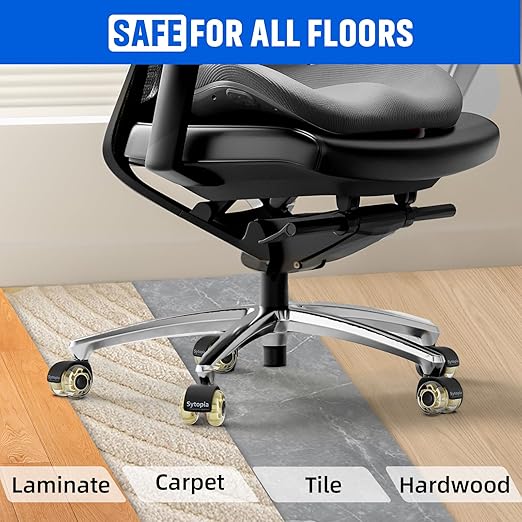 Office Chair Wheels 2" Desk Chair Caster Wheels Smooth Roller Style Quiet for Carpet and Hardwood Floors Universal Fit 11x22 mm Set of 5 Yellow