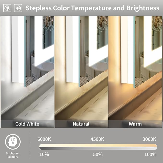 LED Mirror for Bathroom, 24x36 Inch Backlit + Front Lighted Bathroom Vanity Mirror with Lights for Wall, Double Light Strips, 3 Colors, Shatter-Proof, Anti-Fog and Brightness Memory