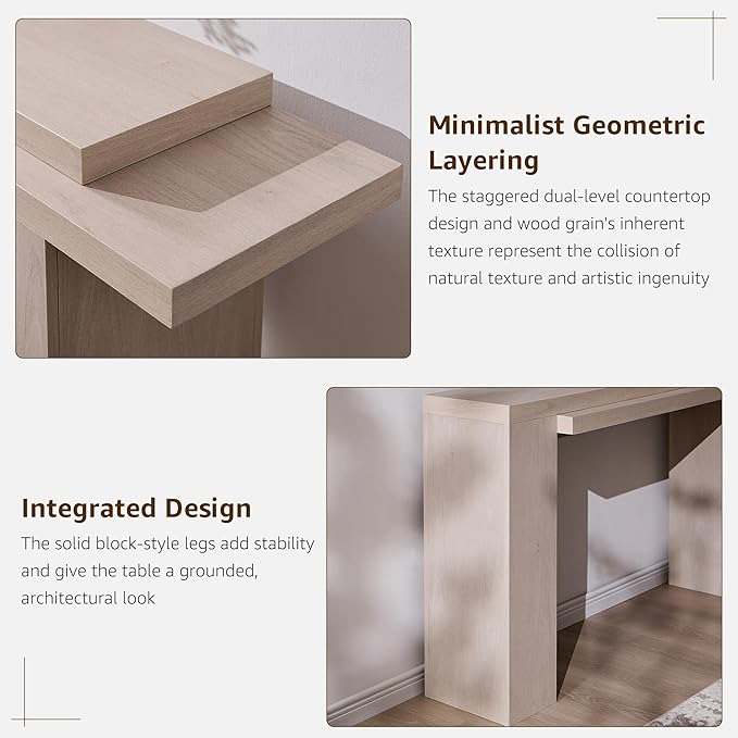 OKD 63 Inch Modern Entryway Console Table, Solid Geometry Accent Sofa Table Behind The Couch, Narrow Console Table for Entryway, Hallway, Living Room, Foyer, White Alder
