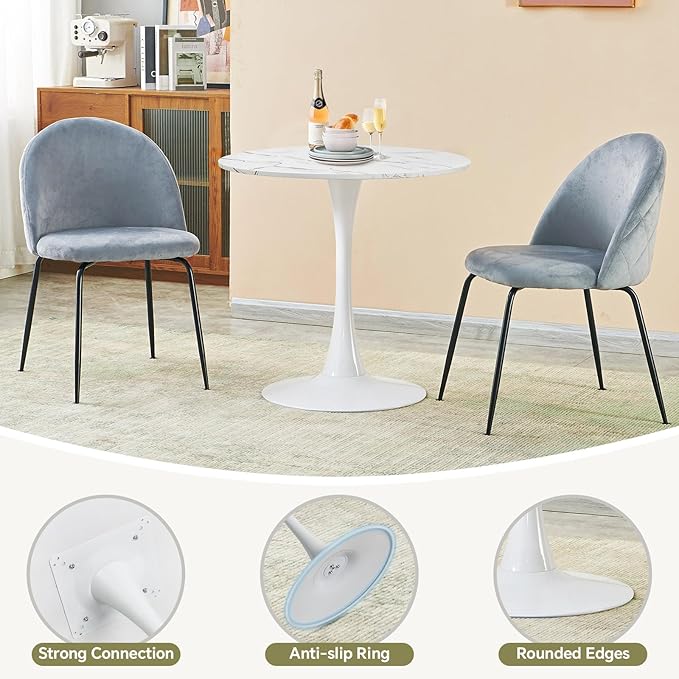 Small Space 27.5 Inch White Faux Marble Round Tulip Dining Table - Mid Century Pedestal Base Kitchen Table for 2-4 People - Easy Assembly & Easy to Clean
