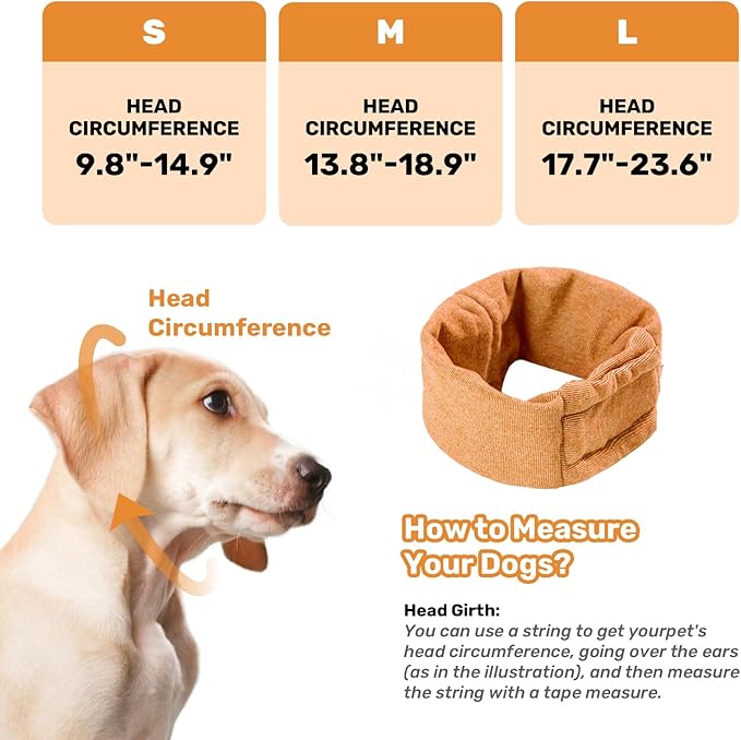 Dog Calming Hoodie, No Shake Ear Wraps for Dogs, Adjustable Dog Ear Muffs for Noise Protection, Ear Wrap Head Cover for Anxiety Relief & Hematoma (Vitality Orange, L(Head Circle:17.7"-23.6"))
