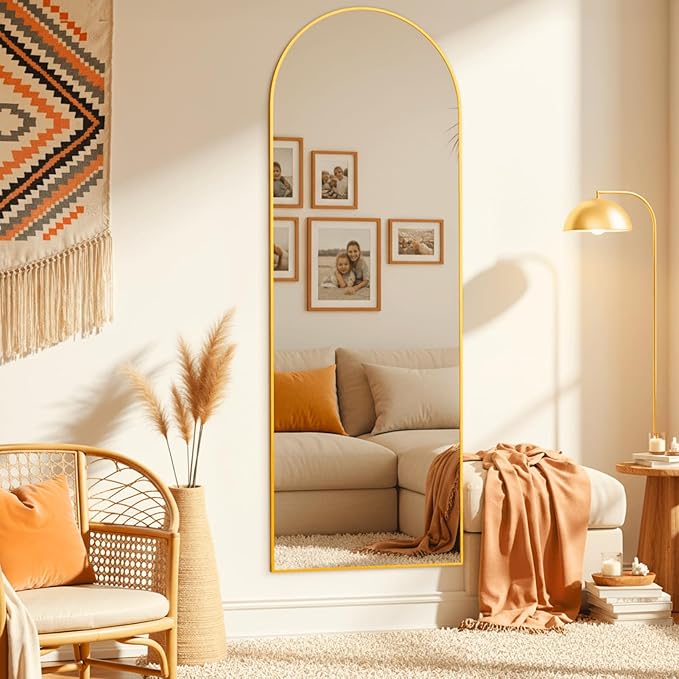 Arched Full Length Mirror, 64"×21" Large Mirror, Mirrors Full Length for Home Wall Decor, Floor Length Mirrors with Metal Stand for Room Bedroom Décor, Gold