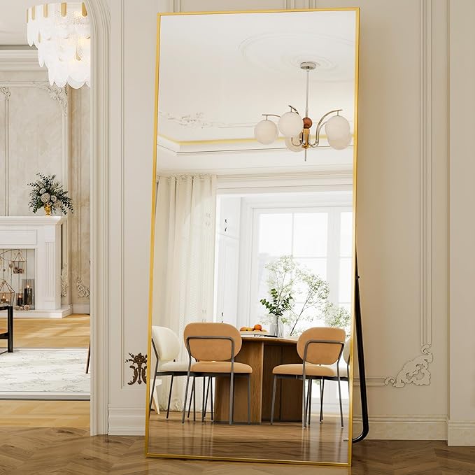 GLSLAND-38 x 77" Rectangular Full Length Mirror - Large Floor Mirrors Aluminum Alloy Frame Full Body Dressing Mirror for Bedroom, Living Room,Gold