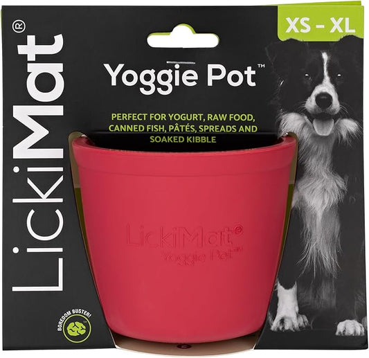 LICKIMAT Yoggie Pot – Distraction, Fun and Enrichment. Long Lasting Rubber Licking Treat Dispenser for All Dog Sizes and Slow Feeder for Small Dogs - Pink